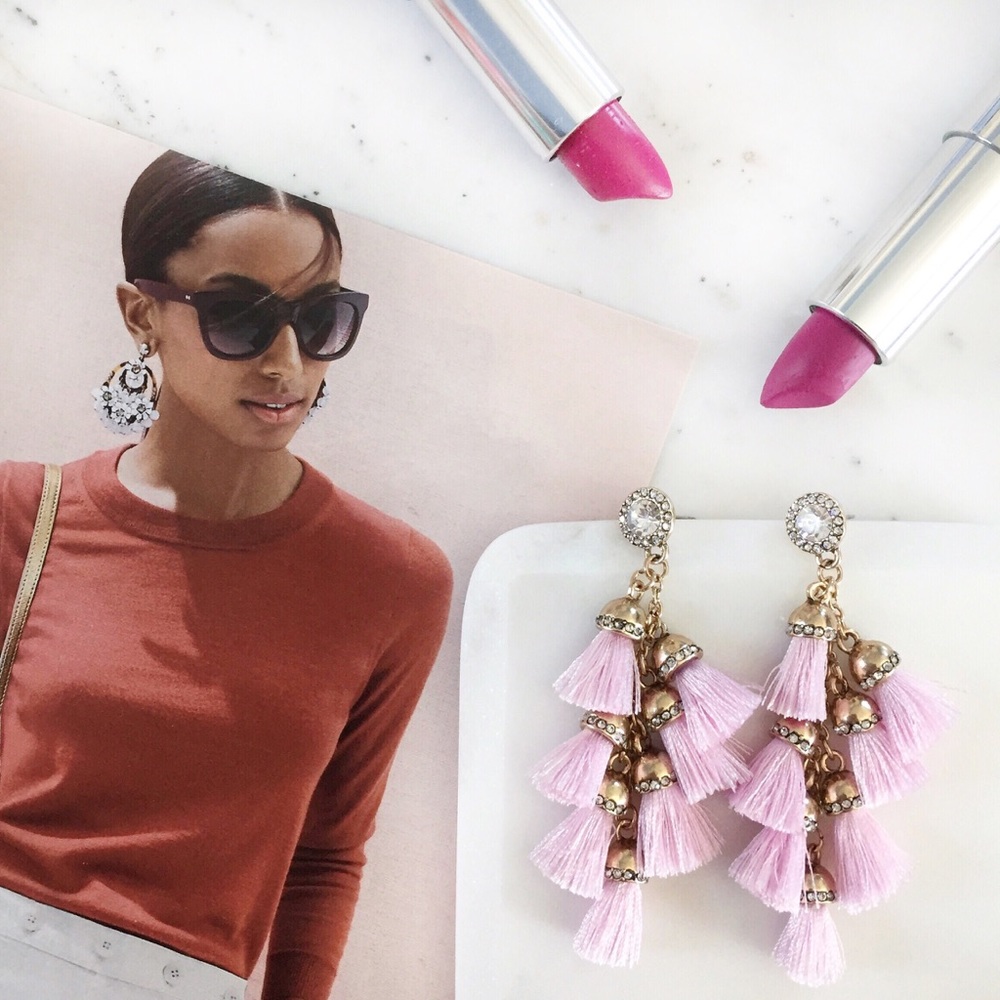 🆑 "Alina" Earrings || Rose Pink Tassel Statement